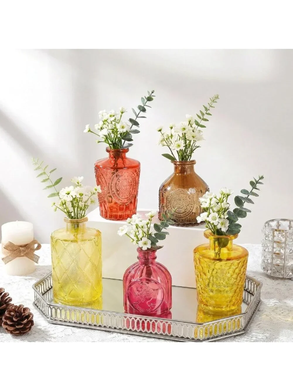 Set of 30 Small Textured Gold Glass Bud Vases for Flowers & Home Decor